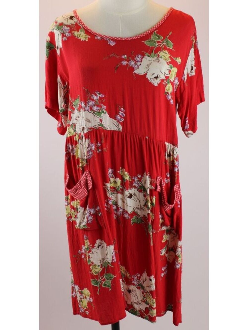 Vintage Carol Anderson California Floral Red Rayon Dress Size Small